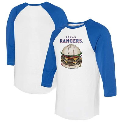 Women's Tiny Turnip White/Royal Texas Rangers Burger 3/4-Sleeve Raglan T-Shirt