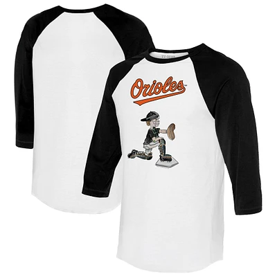 Women's Tiny Turnip White/Black Baltimore Orioles Caleb 3/4-Sleeve Raglan T-Shirt