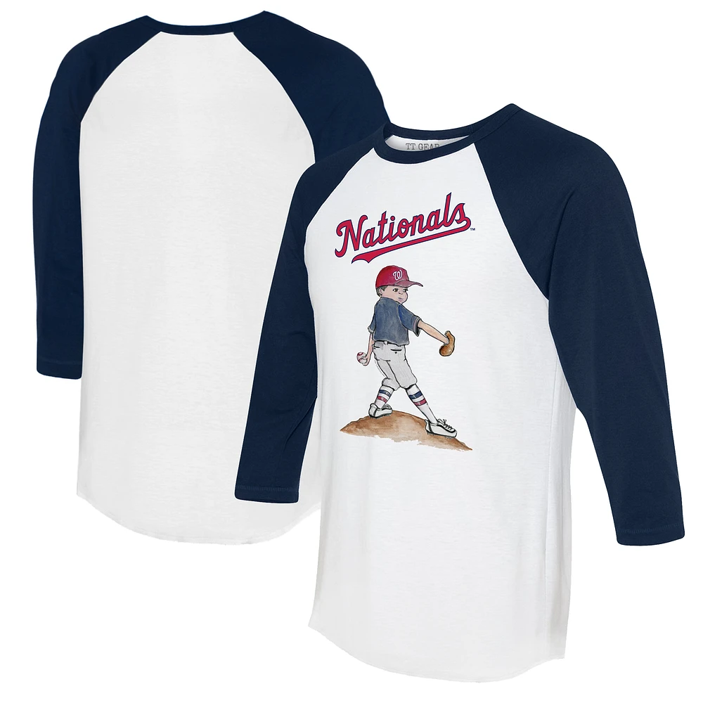 Women's Tiny Turnip White/Navy Washington Nationals Clemente 3/4-Sleeve Raglan T-Shirt