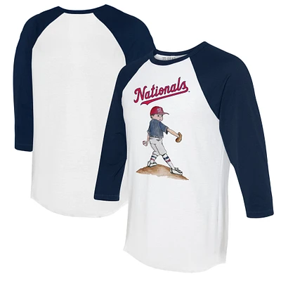Women's Tiny Turnip White/Navy Washington Nationals Clemente 3/4-Sleeve Raglan T-Shirt