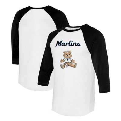 Women's Tiny Turnip  White/Black Miami Marlins Girl Teddy 3/4-Sleeve Raglan T-Shirt