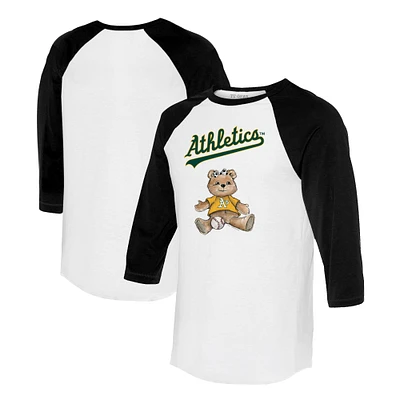 Women's Tiny Turnip White/Black Athletics Girl Teddy 3/4-Sleeve Raglan T-Shirt