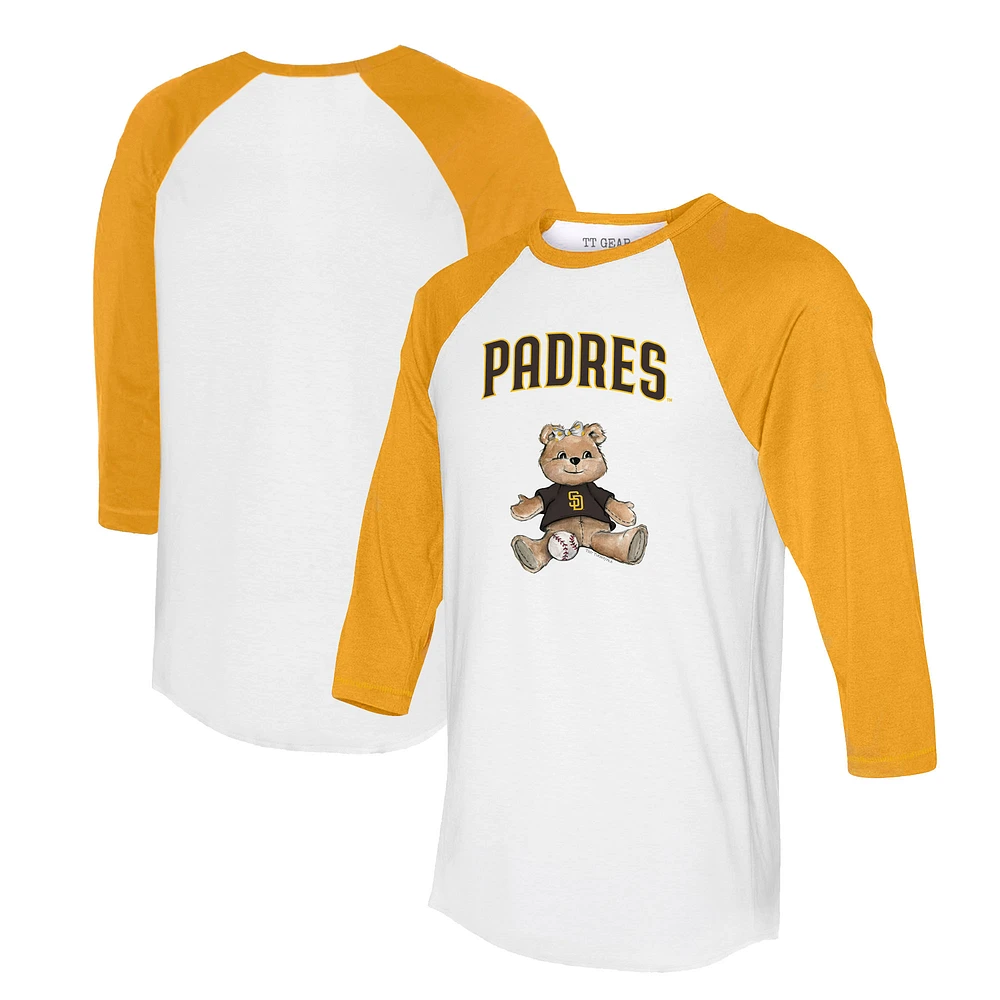 Women's Tiny Turnip White/Gold San Diego Padres Girl Teddy 3/4-Sleeve Raglan T-Shirt