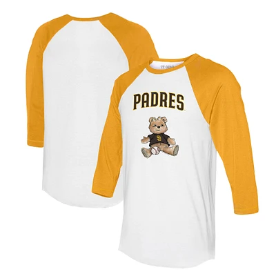 Women's Tiny Turnip  White/Gold San Diego Padres Girl Teddy 3/4-Sleeve Raglan T-Shirt