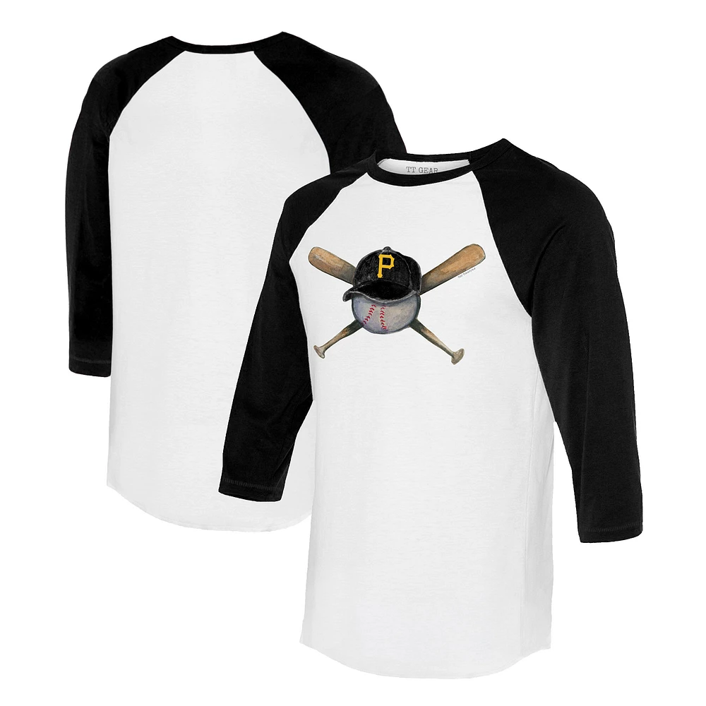 Women's Tiny Turnip White/Black Pittsburgh Pirates Hat Crossbats 3/4-Sleeve Raglan T-Shirt
