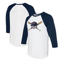 Women's Tiny Turnip White/Navy Detroit Tigers Hat Crossbats 3/4-Sleeve Raglan T-Shirt