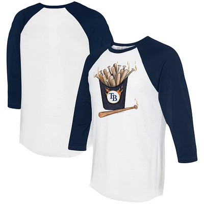 Women's Tiny Turnip White/Navy Tampa Bay Rays Hot Bats 3/4-Sleeve Raglan T-Shirt