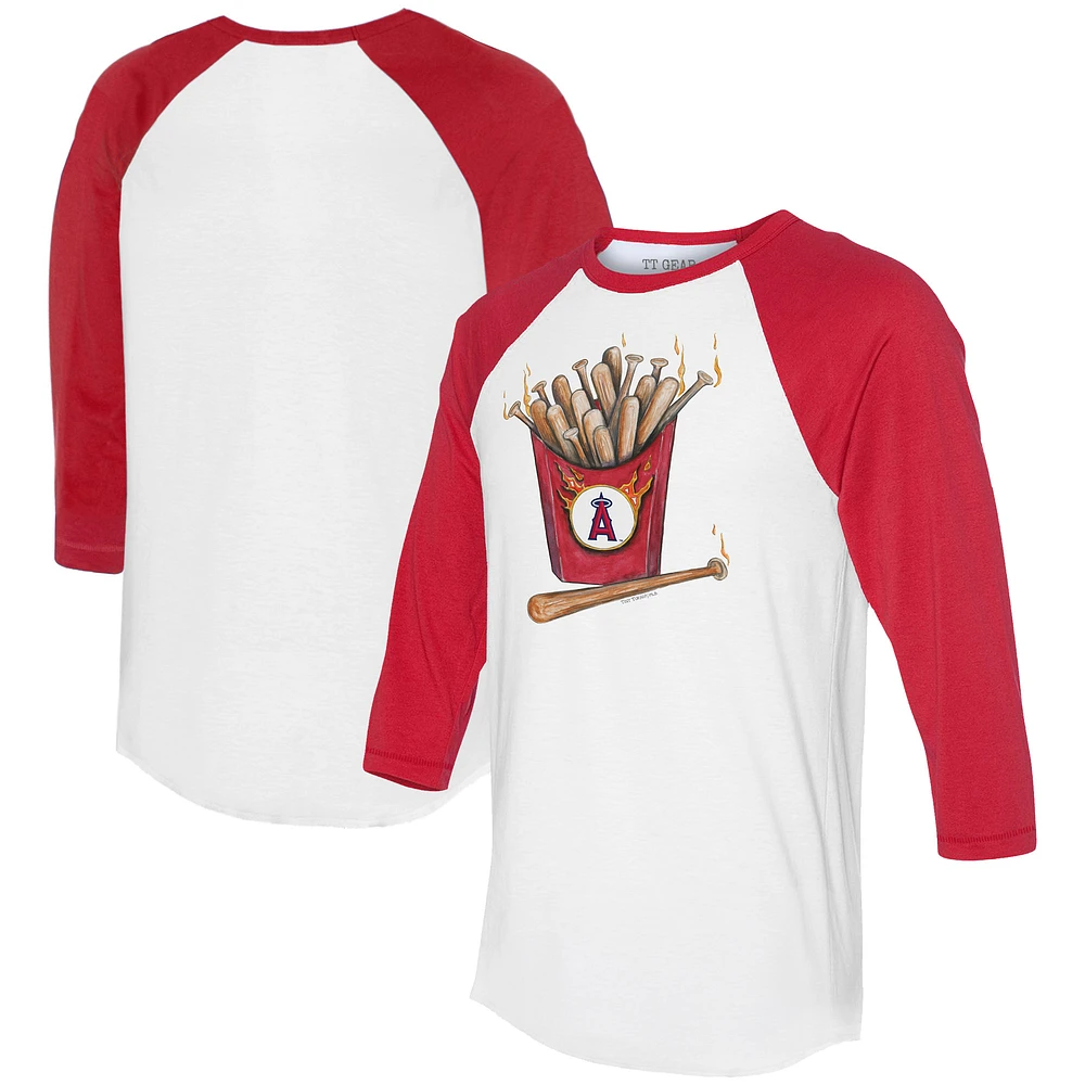 Women's Tiny Turnip White/Red Los Angeles Angels Hot Bats 3/4-Sleeve Raglan T-Shirt