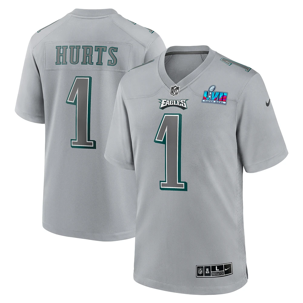 Men's Nike Jalen Hurts Gray Philadelphia Eagles Super Bowl LVII Patch Atmosphere Fashion Game Jersey