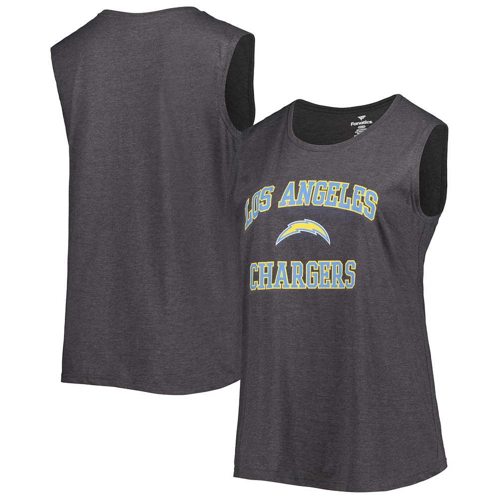 Women's Fanatics Heather Charcoal Los Angeles Chargers Plus Tank Top