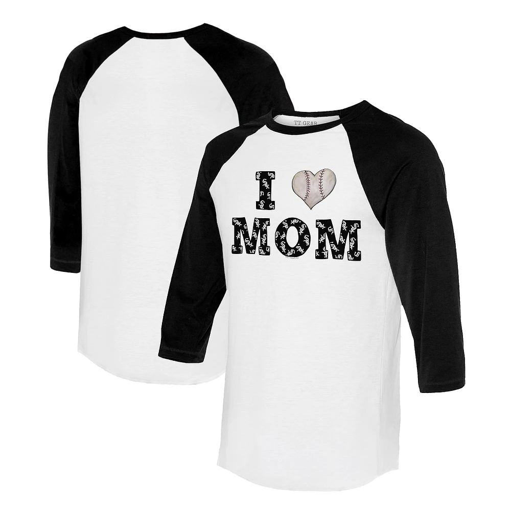 Women's Tiny Turnip White/Black Chicago White Sox I Love Mom 3/4-Sleeve Raglan T-Shirt