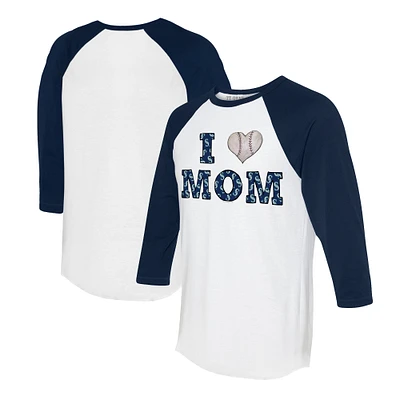 Women's Tiny Turnip White/Navy Seattle Mariners I Love Mom 3/4-Sleeve Raglan T-Shirt