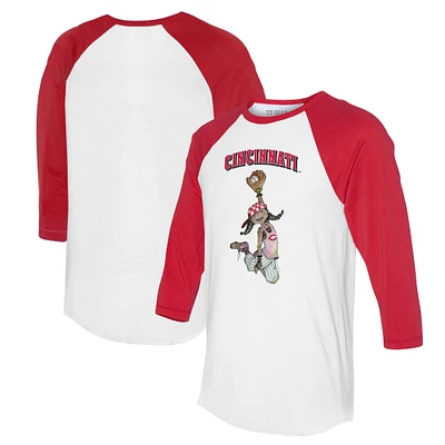 Women's Tiny Turnip White/Red Cincinnati Reds Jada 3/4-Sleeve Raglan T-Shirt