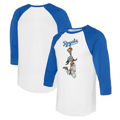 Women's Tiny Turnip White/Royal Kansas City Royals Jada 3/4-Sleeve Raglan T-Shirt