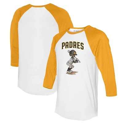 Women's Tiny Turnip White/Gold San Diego Padres James 3/4-Sleeve Raglan T-Shirt
