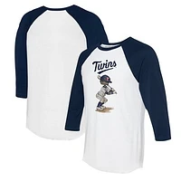 Women's Tiny Turnip White/Navy Minnesota Twins James 3/4-Sleeve Raglan T-Shirt