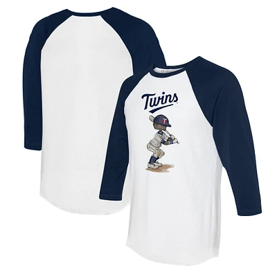 Women's Tiny Turnip White/Navy Minnesota Twins James 3/4-Sleeve Raglan T-Shirt