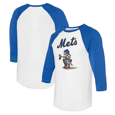 Women's Tiny Turnip White/Royal New York Mets Kate 3/4-Sleeve Raglan T-Shirt