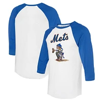 Women's Tiny Turnip White/Royal New York Mets Kate 3/4-Sleeve Raglan T-Shirt