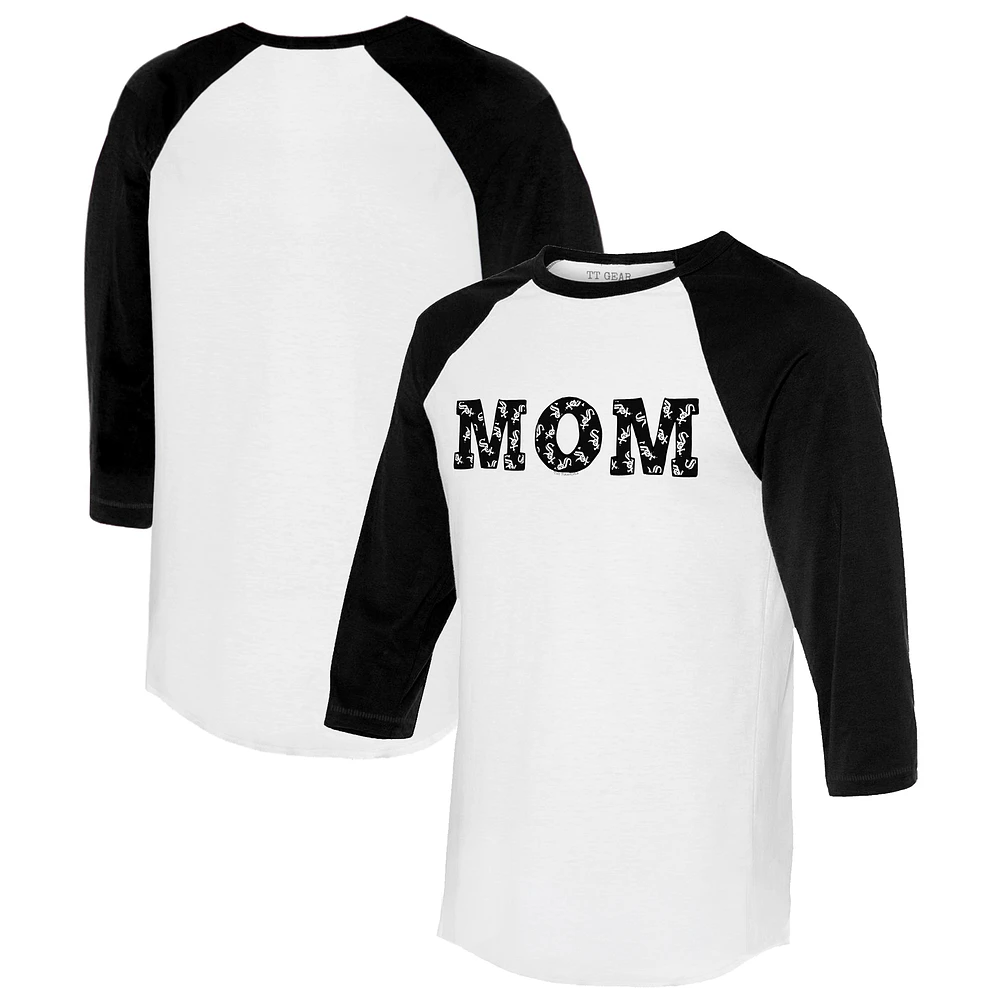 Women's Tiny Turnip White/Black Chicago White Sox Logo Mom 3/4-Sleeve Raglan T-Shirt