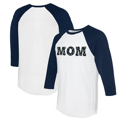 Women's Tiny Turnip White/Navy Milwaukee Brewers Logo Mom 3/4-Sleeve Raglan T-Shirt