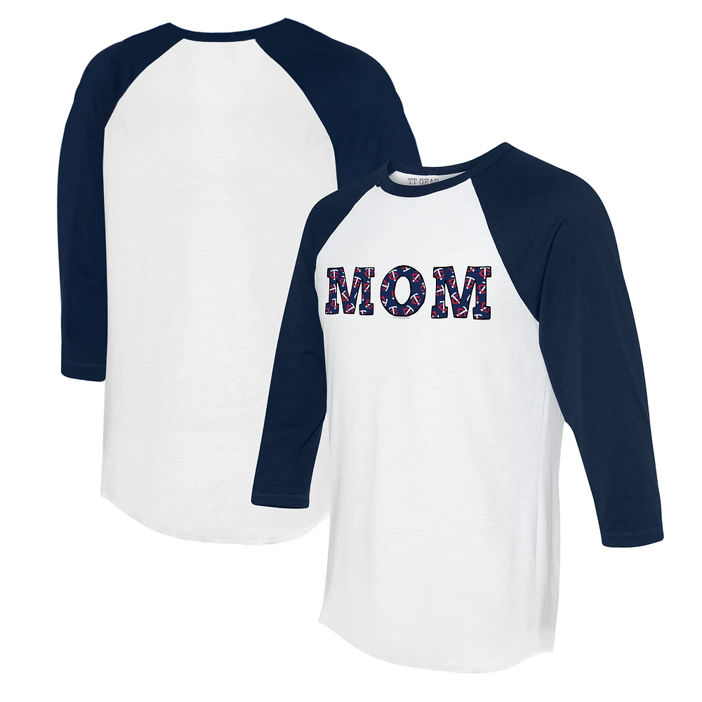 Women's Tiny Turnip White/Navy Minnesota Twins Logo Mom 3/4-Sleeve Raglan T-Shirt