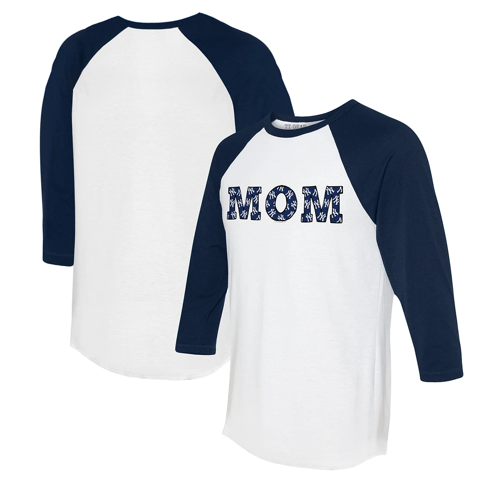 Women's Tiny Turnip White/Navy New York Yankees Logo Mom 3/4-Sleeve Raglan T-Shirt