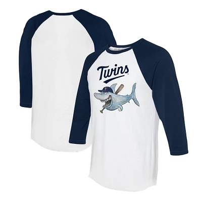 Women's Tiny Turnip White/Navy Minnesota Twins Shark 3/4-Sleeve Raglan T-Shirt