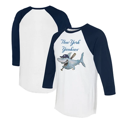 Women's Tiny Turnip White/Navy New York Yankees Shark 3/4-Sleeve Raglan T-Shirt