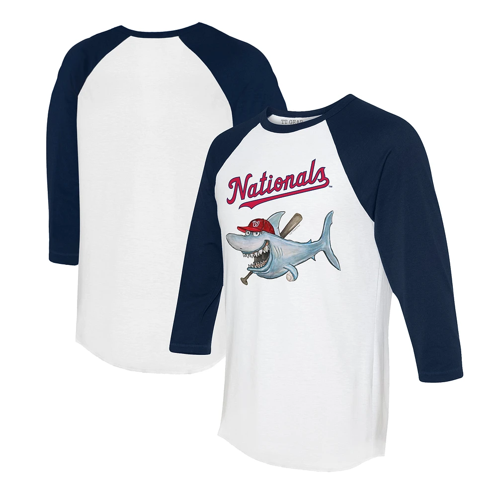 Women's Tiny Turnip White/Navy Washington Nationals Shark 3/4-Sleeve Raglan T-Shirt