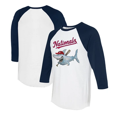 Women's Tiny Turnip White/Navy Washington Nationals Shark 3/4-Sleeve Raglan T-Shirt