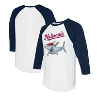 Women's Tiny Turnip White/Navy Washington Nationals Shark 3/4-Sleeve Raglan T-Shirt
