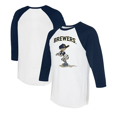 Women's Tiny Turnip White/Navy Milwaukee Brewers Slugger 3/4-Sleeve Raglan T-Shirt