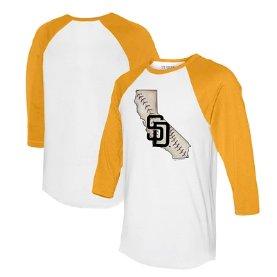 Unisex Tiny Turnip White/Gold San Diego Padres State Outline 3/4-Sleeve Raglan T-Shirt