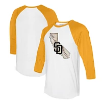 Unisex Tiny Turnip White/Gold San Diego Padres State Outline 3/4-Sleeve Raglan T-Shirt