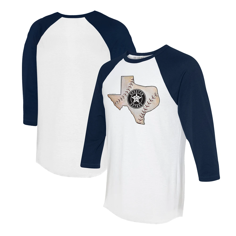 Unisex Tiny Turnip White/Navy Houston Astros State Outline 3/4-Sleeve Raglan T-Shirt