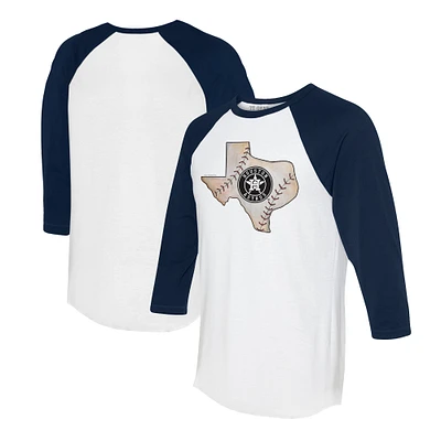 Unisex Tiny Turnip White/Navy Houston Astros State Outline 3/4-Sleeve Raglan T-Shirt