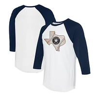 Unisex Tiny Turnip White/Navy Houston Astros State Outline 3/4-Sleeve Raglan T-Shirt