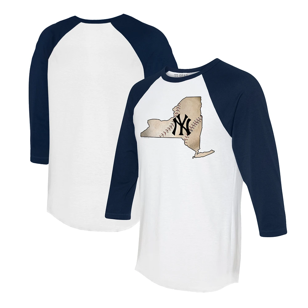 Unisex Tiny Turnip White/Navy New York Yankees State Outline 3/4-Sleeve Raglan T-Shirt