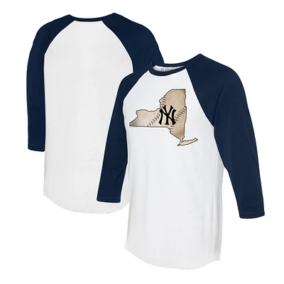 Unisex Tiny Turnip White/Navy New York Yankees State Outline 3/4-Sleeve Raglan T-Shirt