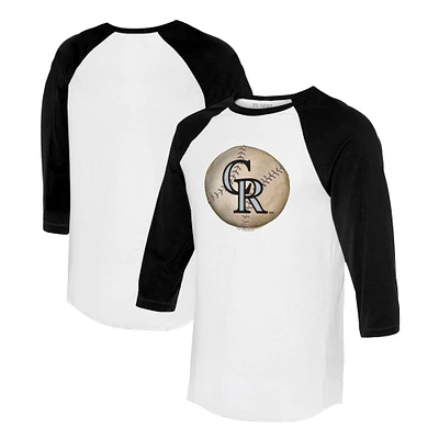Unisex Tiny Turnip White/Black Colorado Rockies Stitched Baseball 3/4-Sleeve Raglan T-Shirt