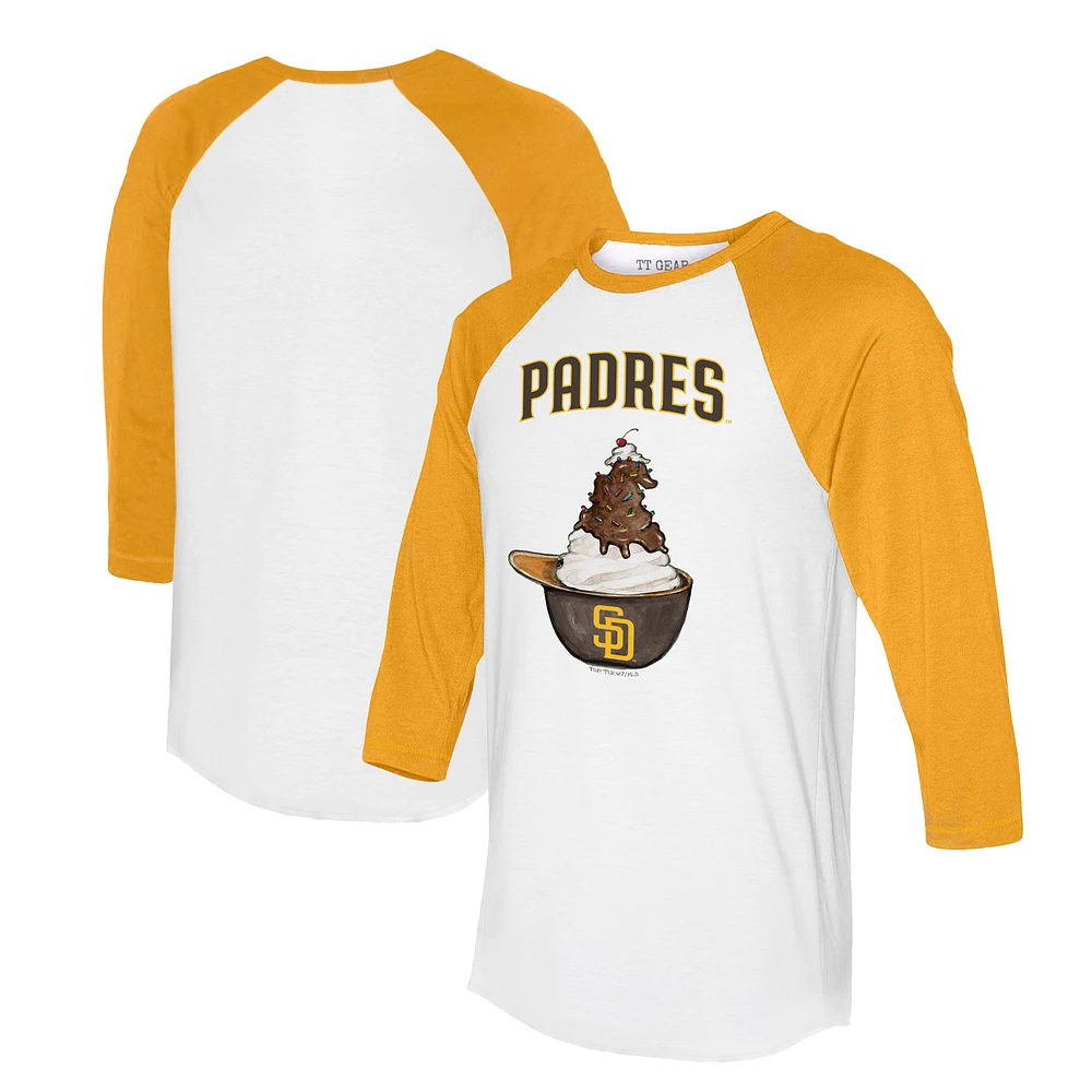 Unisex Tiny Turnip White/Gold San Diego Padres Sundae Helmet 3/4-Sleeve Raglan T-Shirt