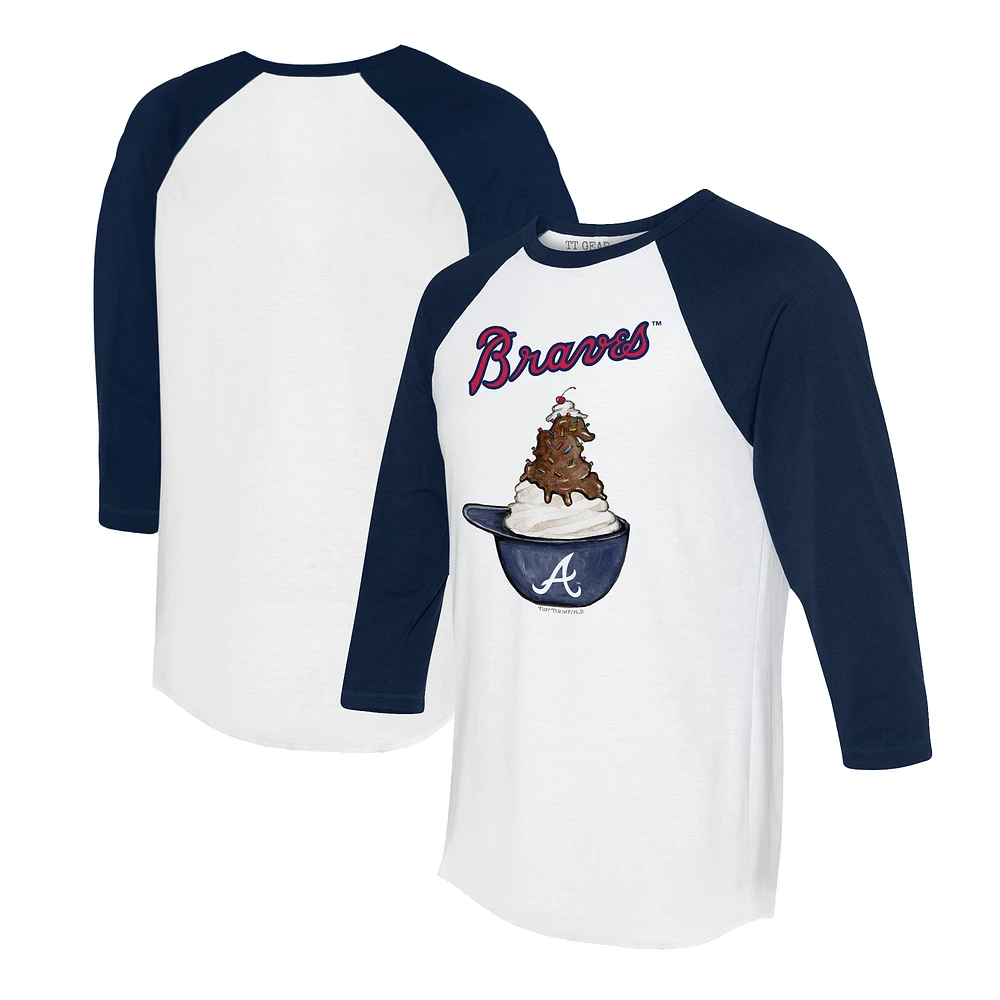 Unisex Tiny Turnip White/Navy Atlanta Braves Sundae Helmet 3/4-Sleeve Raglan T-Shirt