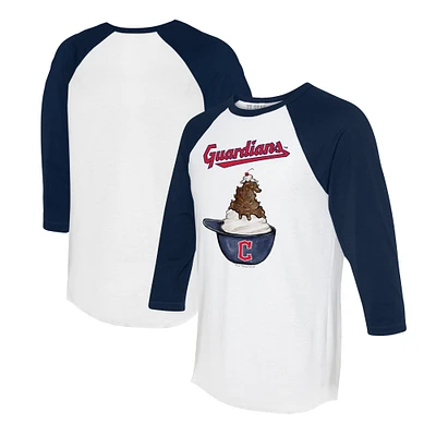Unisex Tiny Turnip White/Navy Cleveland Guardians Sundae Helmet 3/4-Sleeve Raglan T-Shirt