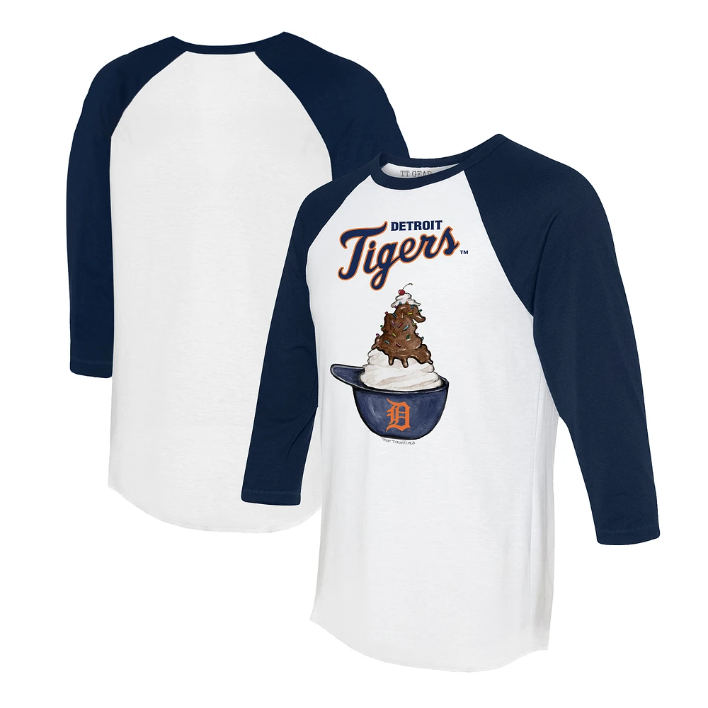Unisex Tiny Turnip White/Navy Detroit Tigers Sundae Helmet 3/4-Sleeve Raglan T-Shirt