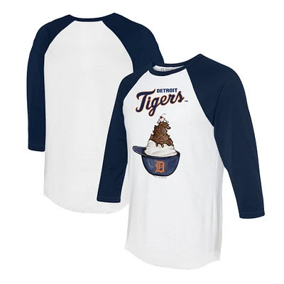 Unisex Tiny Turnip White/Navy Detroit Tigers Sundae Helmet 3/4-Sleeve Raglan T-Shirt