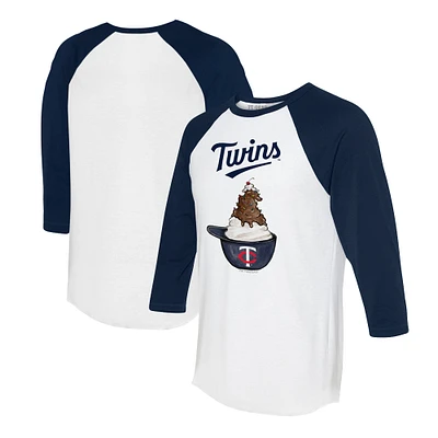 Unisex Tiny Turnip White/Navy Minnesota Twins Sundae Helmet 3/4-Sleeve Raglan T-Shirt