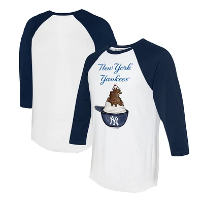 Unisex Tiny Turnip White/Navy New York Yankees Sundae Helmet 3/4-Sleeve Raglan T-Shirt