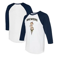 Unisex Tiny Turnip White/Navy Milwaukee Brewers Triple Scoop 3/4-Sleeve Raglan T-Shirt