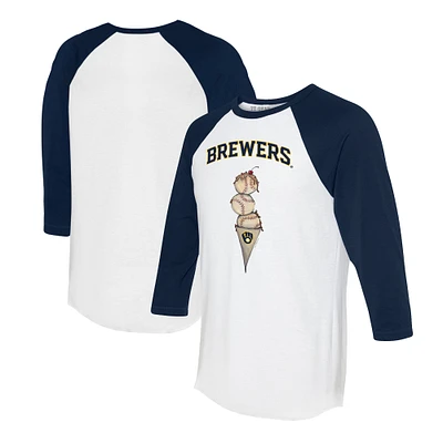Unisex Tiny Turnip White/Navy Milwaukee Brewers Triple Scoop 3/4-Sleeve Raglan T-Shirt